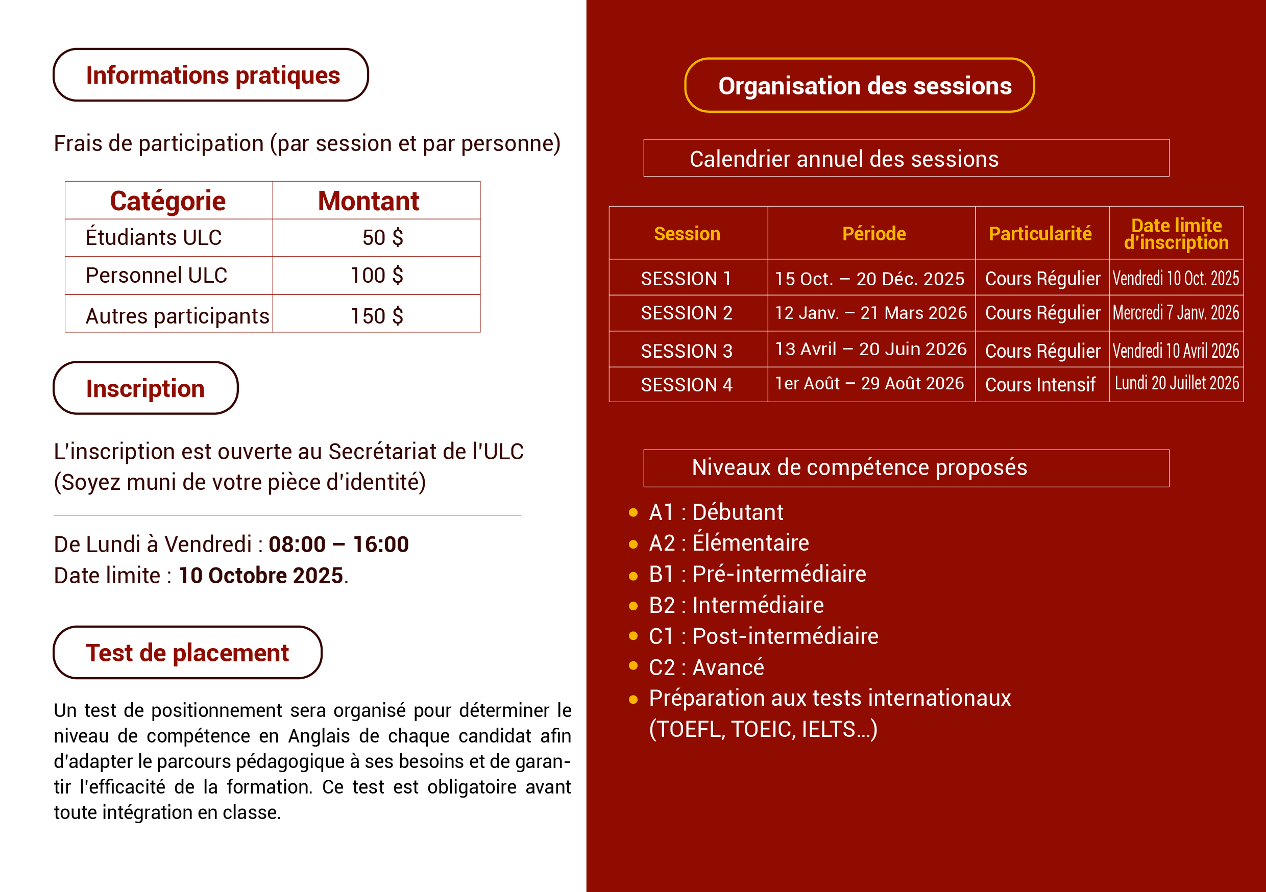 FORMATION EN LANGUE ANGLAISE 2025 – 2026