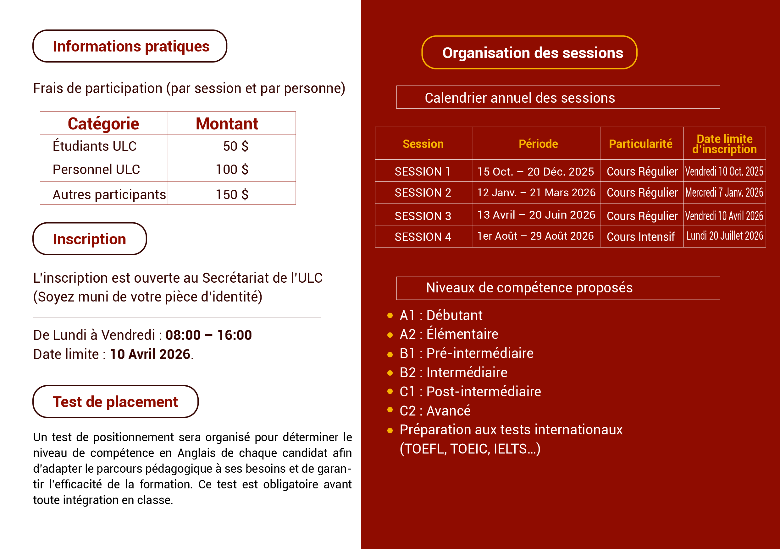 INSCRIPTIONS OUVERTES – SESSION D’ANGLAIS