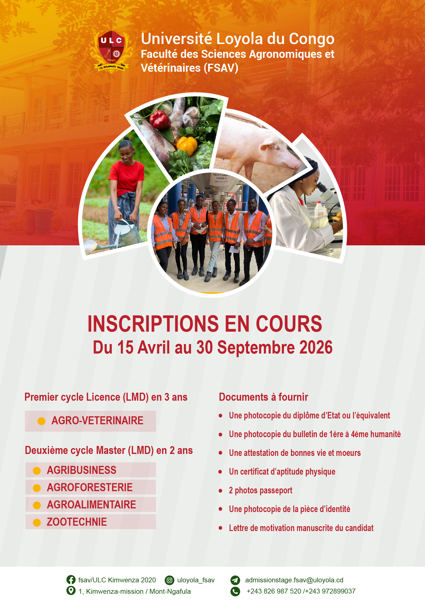 PREMIER CONCOURS D’ADMISSION À LA FACULTÉ DES SCIENCES AGRONOMIQUES ET VÉTÉRINAIRES (FSAV) DE L’UNIVERSITÉ LOYOLA DU CONGO (ULC