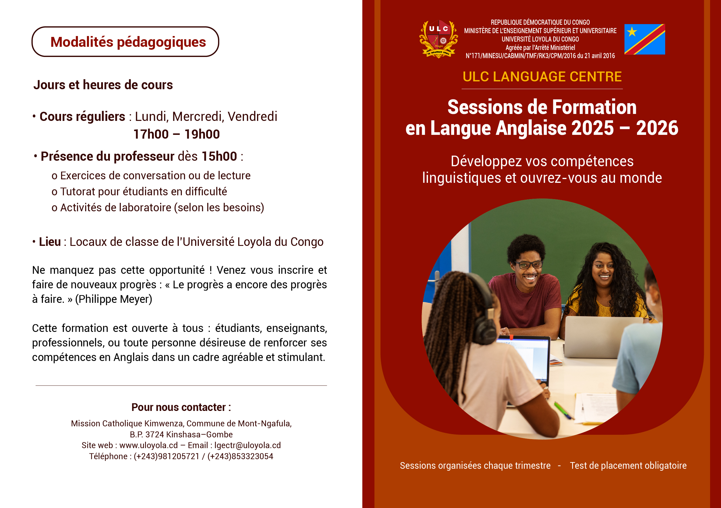INSCRIPTIONS OUVERTES – SESSION D’ANGLAIS (AOÛT 2026)