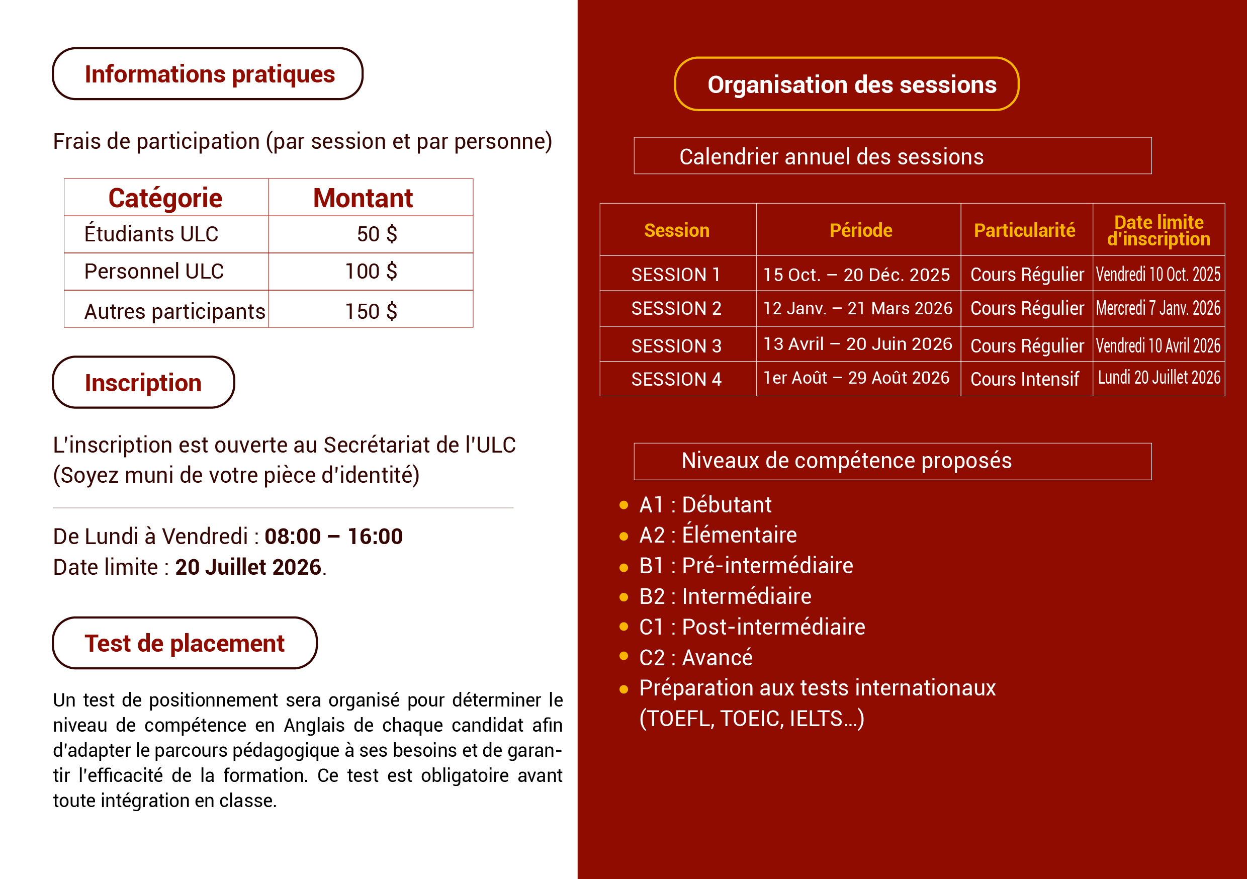 INSCRIPTIONS OUVERTES – SESSION D’ANGLAIS (AOÛT 2026)